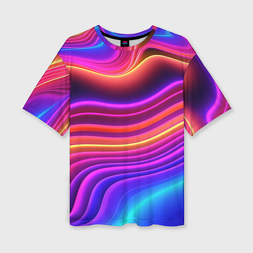 Женская футболка оверсайз Яркие неоновые волны / 3D-принт – фото 1