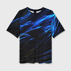 Женская футболка оверсайз Черные синие волны абстракция