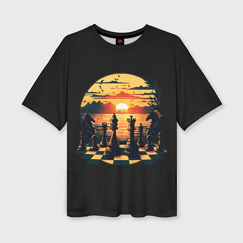 Женская футболка оверсайз Шахматы любуются закатом / 3D-принт – фото 1
