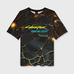 Женская футболка оверсайз Cyberpunk 2077 phantom liberty gold abstract