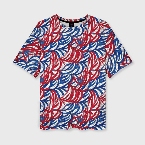Женская футболка оверсайз Белые синие красные узоры / 3D-принт – фото 1