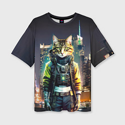 Футболка оверсайз женская Cool cat in New York city at night, цвет: 3D-принт