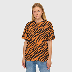 Футболка оверсайз женская Полоски тигра - tiger, цвет: 3D-принт — фото 2