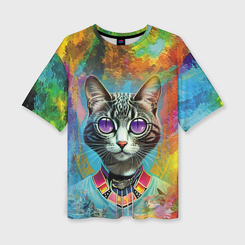 Женская футболка оверсайз Cat fashionista - neural network / 3D-принт – фото 1