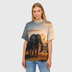Футболка оверсайз женская Африканский слон в саванне, цвет: 3D-принт — фото 2