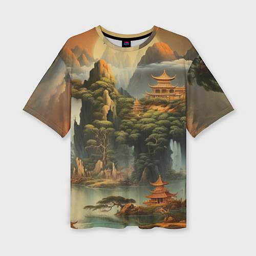 Женская футболка оверсайз Пейзаж в китайском стиле / 3D-принт – фото 1