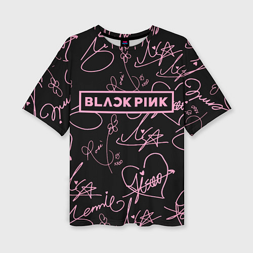 Женская футболка оверсайз Блэкпинк - розовые автографы / 3D-принт – фото 1