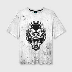 Женская футболка оверсайз Черно-белая разозленная горилла