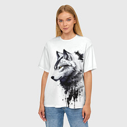 Футболка оверсайз женская Белый волк - краски, цвет: 3D-принт — фото 2