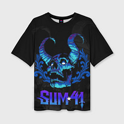 Женская футболка оверсайз Sum41 horns skull