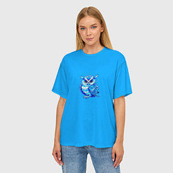 Футболка оверсайз женская Мультяшная сова голубой, цвет: 3D-принт — фото 2