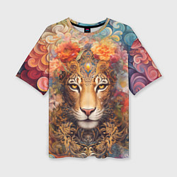 Женская футболка оверсайз Леопард в тропиках