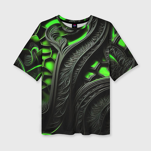 Женская футболка оверсайз Green black abstract / 3D-принт – фото 1
