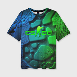 Женская футболка оверсайз CS GO green black abstract