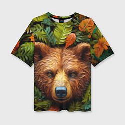 Женская футболка оверсайз Медведь в листьях