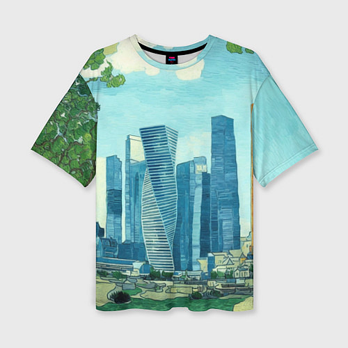 Женская футболка оверсайз Москва-сити Ван Гог / 3D-принт – фото 1