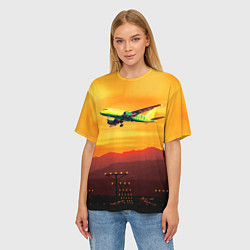 Футболка оверсайз женская S7 Боинг 737 Оранжевый закат, цвет: 3D-принт — фото 2