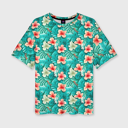 Женская футболка оверсайз Летние цветочки паттерн / 3D-принт – фото 1