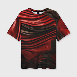 Футболка оверсайз женская Кожаная красная и черная текстура, цвет: 3D-принт