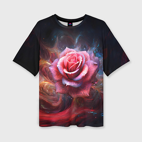 Женская футболка оверсайз Алая космическая роза - Нейросеть / 3D-принт – фото 1