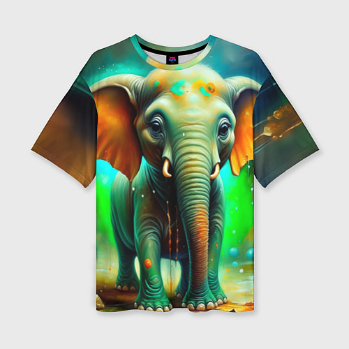 Женская футболка оверсайз Слоненок симпатичный / 3D-принт – фото 1