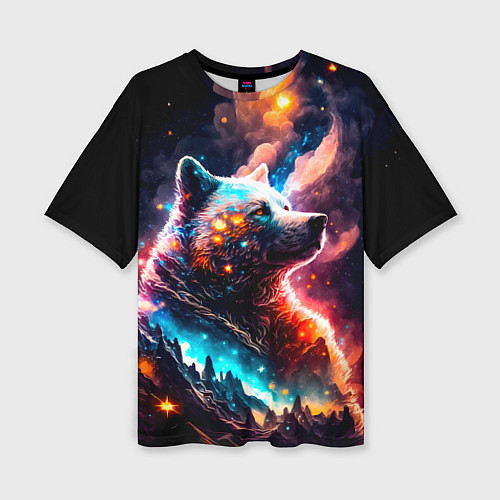 Женская футболка оверсайз Космический звездный медведь / 3D-принт – фото 1