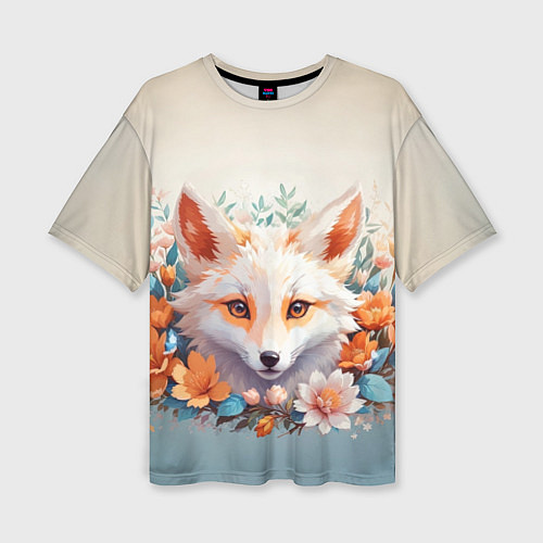 Женская футболка оверсайз Цветочная лиса / 3D-принт – фото 1