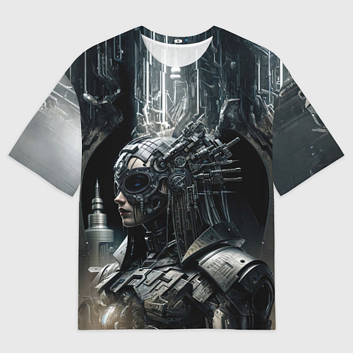 Женская футболка оверсайз Кибернетическая леди / 3D-принт – фото 1