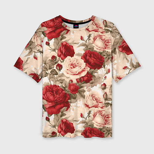 Женская футболка оверсайз Розы паттерн / 3D-принт – фото 1