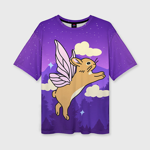 Женская футболка оверсайз Лунный кролик с крыльями / 3D-принт – фото 1