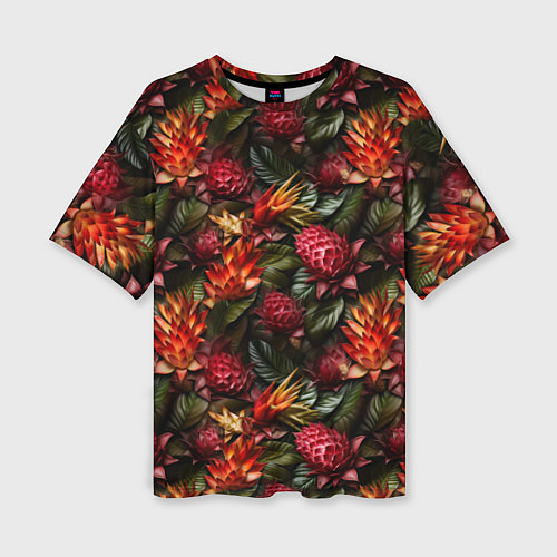 Женская футболка оверсайз Тропические цветы / 3D-принт – фото 1