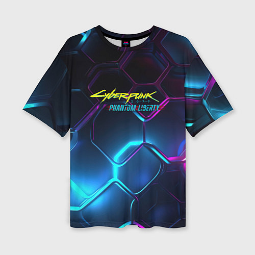 Женская футболка оверсайз Neon cyberpunk logo / 3D-принт – фото 1