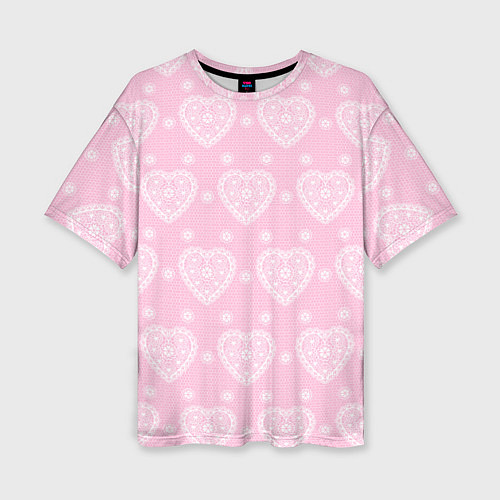 Женская футболка оверсайз Розовое кружево сердечки / 3D-принт – фото 1
