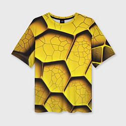 Женская футболка оверсайз Желтые шестиугольники с трещинами - объемная текст