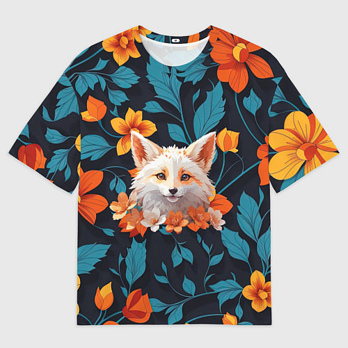 Женская футболка оверсайз Белая лиса / 3D-принт – фото 1