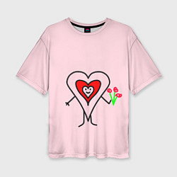 Женская футболка оверсайз Сердечко с цветами рисунок