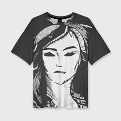 Женская футболка оверсайз Девушка стилизация тёмно-серый