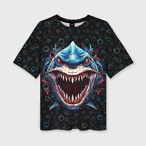 Женская футболка оверсайз Evil shark / 3D-принт – фото 1
