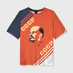 Женская футболка оверсайз Ленин на красном фоне