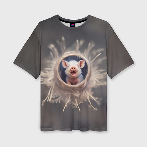 Женская футболка оверсайз Мордочка забавного поросёнка / 3D-принт – фото 1