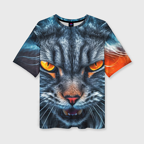 Женская футболка оверсайз Angry cat / 3D-принт – фото 1