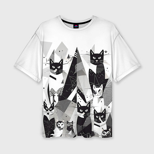 Женская футболка оверсайз Абстрактные коты / 3D-принт – фото 1