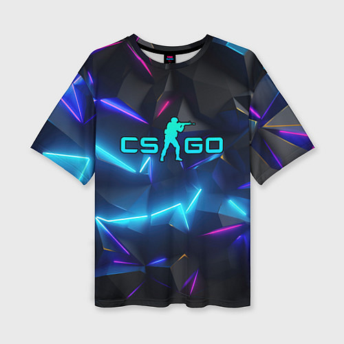 Женская футболка оверсайз CS GO neon style / 3D-принт – фото 1