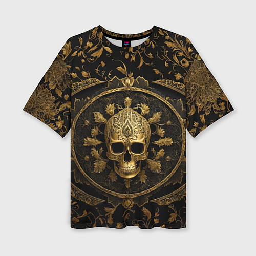 Женская футболка оверсайз Золотой череп с узорами / 3D-принт – фото 1