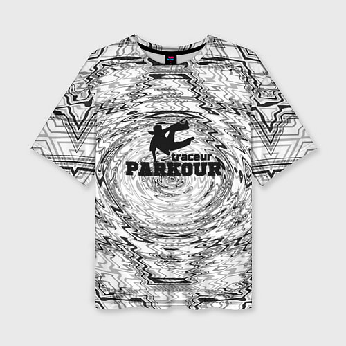 Женская футболка оверсайз Parkour черно белый абстрактный узор / 3D-принт – фото 1