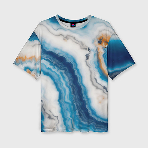 Женская футболка оверсайз Узор волна голубой океанический агат / 3D-принт – фото 1