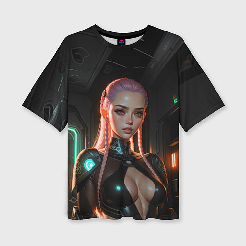 Женская футболка оверсайз Красивая девушка киберпанк / 3D-принт – фото 1