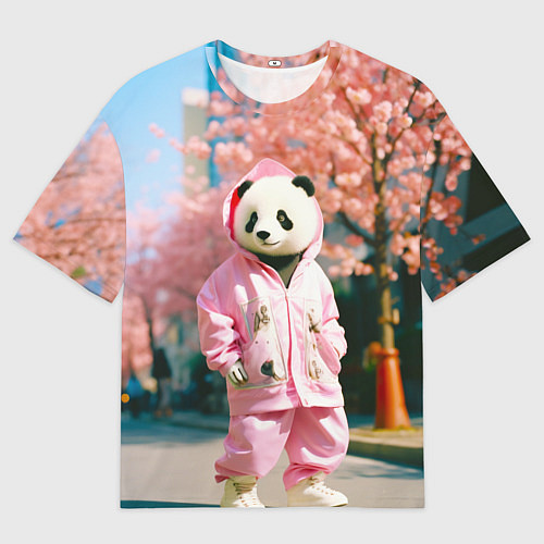 Женская футболка оверсайз Милая панда в пуховике / 3D-принт – фото 1
