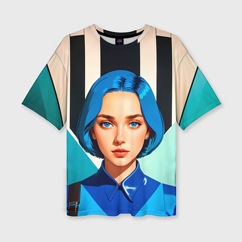Женская футболка оверсайз Девушка в рубашке с синими волосами / 3D-принт – фото 1