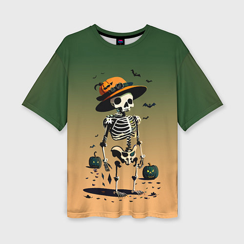 Женская футболка оверсайз Funny skeleton - halloween - neural network / 3D-принт – фото 1